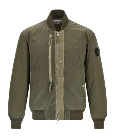 Stone Island Long-sleeved Bomber Jacket In Green