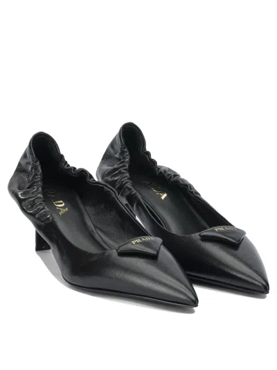 Prada Pointed Toe Kitten Heel Pumps With Ruched Detail In Black