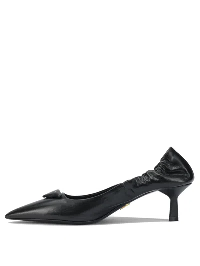 Prada Pointed Toe Kitten Heel Pumps With Ruched Detail In Black