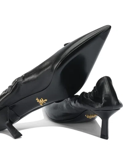 Prada Pointed Toe Kitten Heel Pumps With Ruched Detail In Black