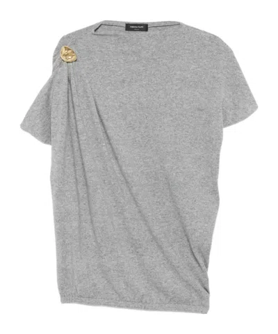 Fabiana Filippi Asymmetric Crewneck Knitwear Gold Embellishment In Gray