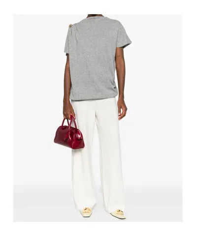 Fabiana Filippi Asymmetric Crewneck Knitwear Gold Embellishment In Gray