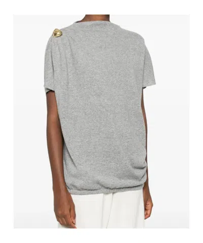 Fabiana Filippi Asymmetric Crewneck Knitwear Gold Embellishment In Gray