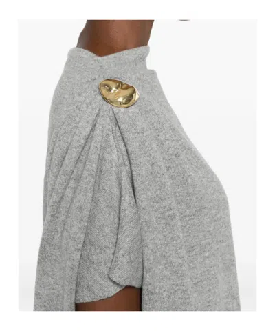 Fabiana Filippi Asymmetric Crewneck Knitwear Gold Embellishment In Gray