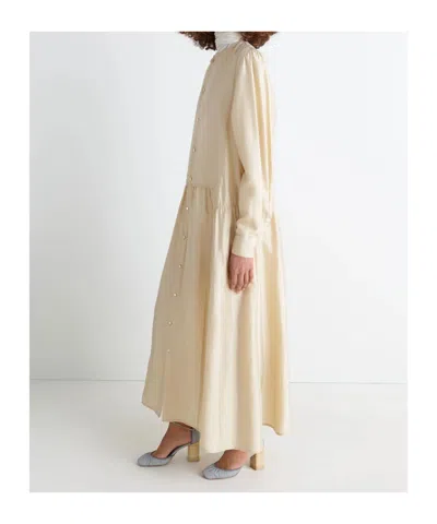 Lemaire Gathered Buttoned Maxi Dress In White