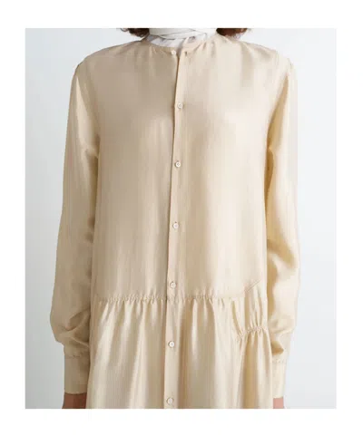 Lemaire Gathered Buttoned Maxi Dress In White