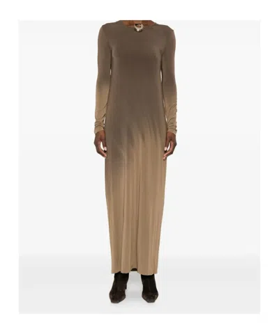 Uma Wang Long-sleeved Maxi Dress In Brown
