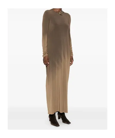 Uma Wang Long-sleeved Maxi Dress In Brown