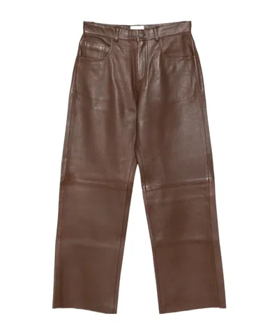Haikure Five-pocket Leather Pants In Brown