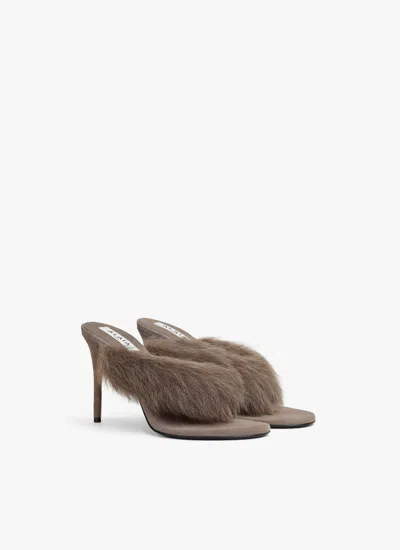 Alaïa Alaia Boudoir 90 Shearling-trimmed Suede Mules In Brown