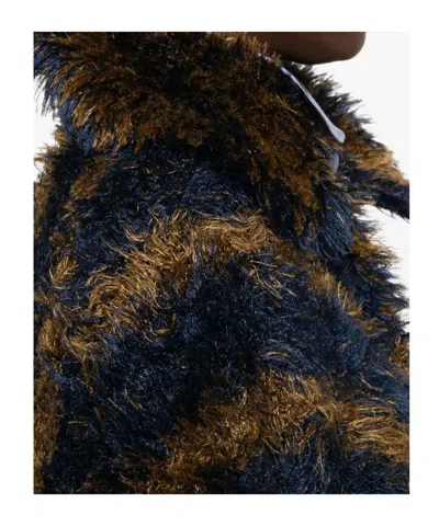 Dries Van Noten Striped Faux Fur Collared Cardigan Jacket In Brown