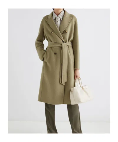 Marella Ara Double-breasted Belted Coat In Green