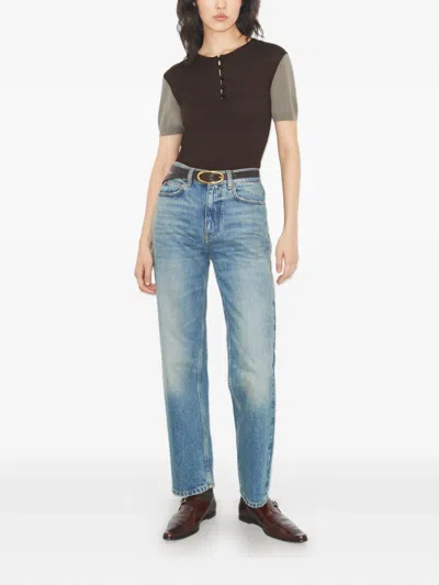 Tory Burch Button Wool Henley T-shirt In Brown