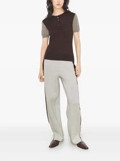 Tory Burch Button Wool Henley T-shirt In Brown