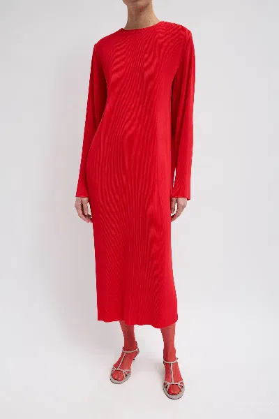 Tibi Plissé Midi Dress In Red In Red