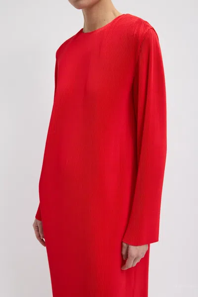 Tibi Plissé Midi Dress In Red In Red