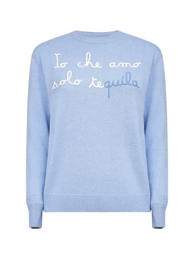 Mc2 Saint Barth Light Blue Embroidered Wool Blend New Queen Sweater In Blue