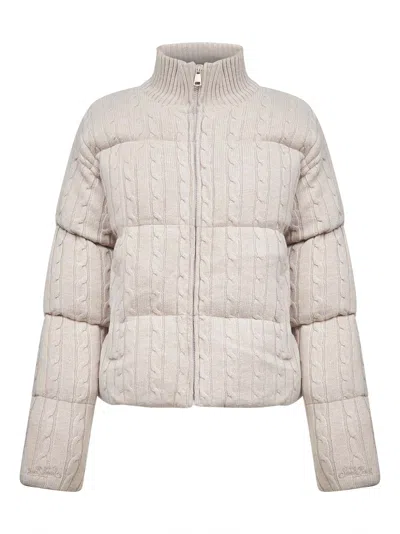 Mc2 Saint Barth Beige Cable-knit Wool Mya Down Jacket In Multi