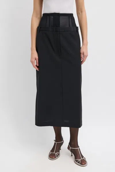 Tibi Recycled Tropical Wool Corset Maxi Trouser Skirt In Black In Black