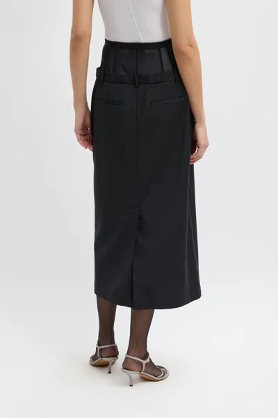 Tibi Recycled Tropical Wool Corset Maxi Trouser Skirt In Black In Black