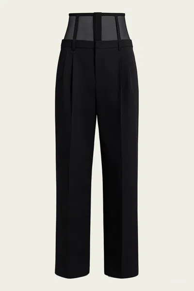 Tibi Recycled Tropical Wool Corset Trouser In Black In Black