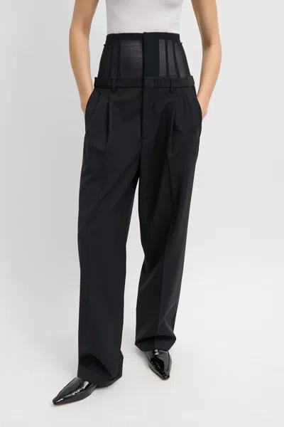 Tibi Recycled Tropical Wool Corset Trouser In Black In Black