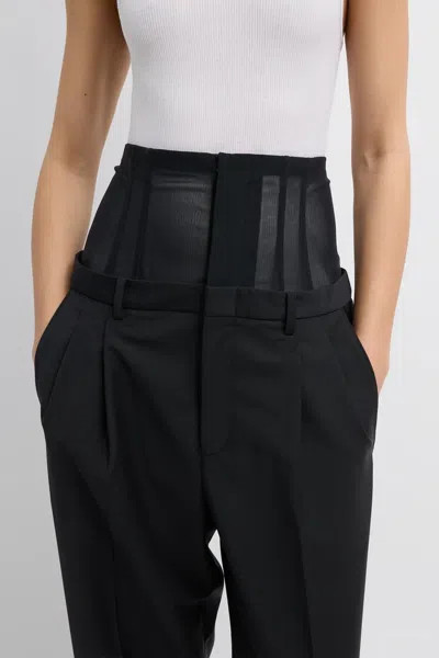 Tibi Recycled Tropical Wool Corset Trouser In Black In Black