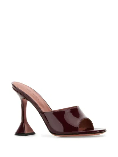 Amina Muaddi Womens Wine Lupita 70 Flared-heel Patent-leather Heeled Mules