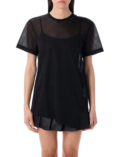 Comme Des Garçons Asymmetric Nylon Mesh T-shirt In Black