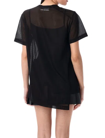 Comme Des Garçons Asymmetric Nylon Mesh T-shirt In Black