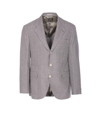 Brunello Cucinelli Houndstooth Check Long Sleeve Jacket In Gray