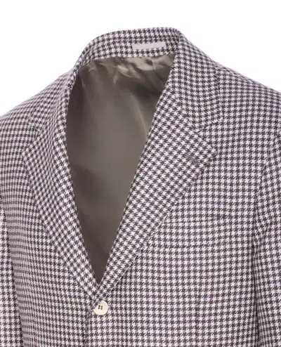 Brunello Cucinelli Houndstooth Check Long Sleeve Jacket In Gray