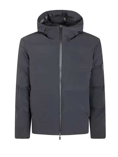 Herno High-collar Hooded Down Jacket With Logo Detail In Black