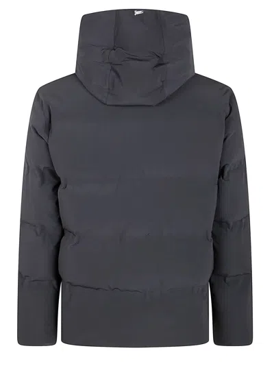 Herno High-collar Hooded Down Jacket With Logo Detail In Black