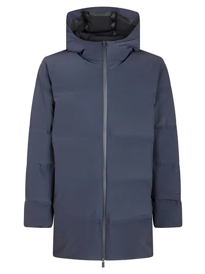 Herno Streamlined Down Jacket With High Collar And Hood In Blue