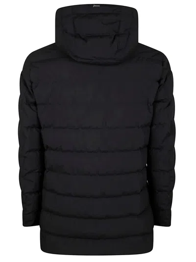 Herno Down-padded Microfiber Jacket With Removable Hood And Striped Quilting In Black