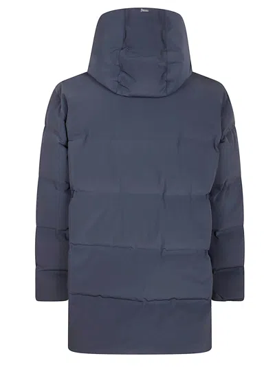 Herno Streamlined Down Jacket With High Collar And Hood In Blue