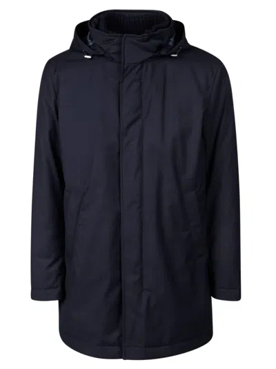 Herno Technical Long Down Jacket In Blue
