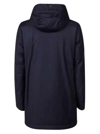 Herno Technical Long Down Jacket In Blue