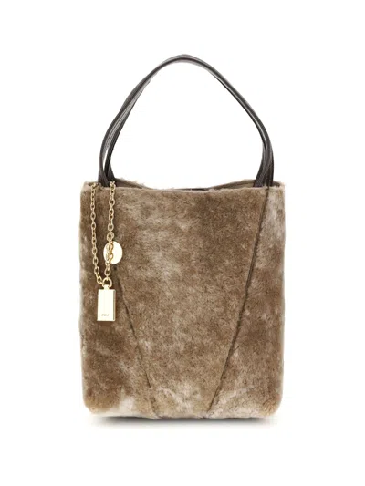 Chloé Chlo Shearling Small Spin Tote Bag In Brown