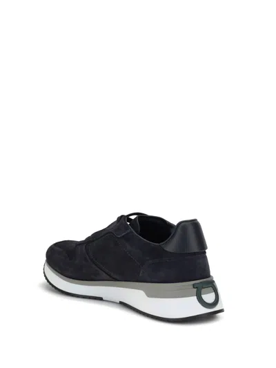 Ferragamo Dark Blue Suede Sneakers In Black