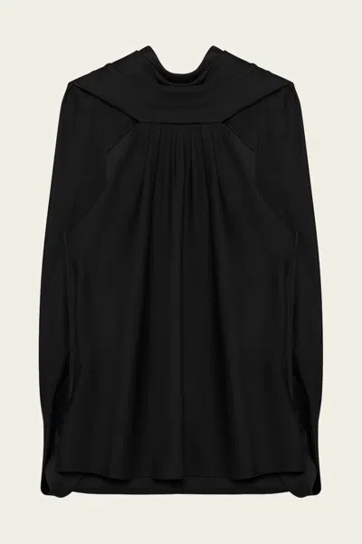 Simkhai Scarlett Cape-effect Draped Satin Top In Black