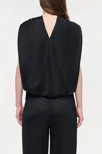 Simkhai Scarlett Cape-effect Draped Satin Top In Black