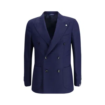 Gi Capri Double-breasted Jacket In Virgin Wool In Blue