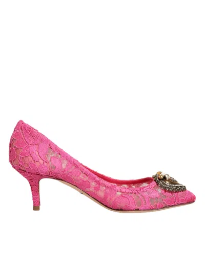 Dolce & Gabbana Pink Taormina Lace Devotion Pumps Shoes In Pink