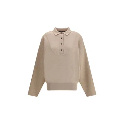 Jacquemus Polo Collar Knitwear With Ribbed Cuffs And Hem In Neutral