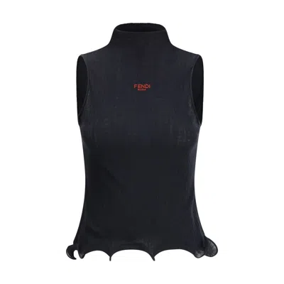 Fendi Women Sleeveless Virgin Wool Top In Black