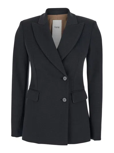 Rame Grey Double-breasted Jacket With Peak Revers In Viscose Blend Stretch Woman In Gray