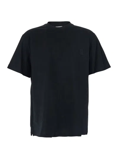 Wooyoungmi Black Crewneck T-shirt With Logo Patch On The Front And Floral Motif On The Rear In Cotton Man In Black