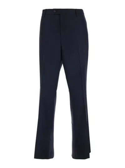 Tonywack Blue Pants With Flared Leg And Pinstripe Motif In Wool Blend Man In Blue